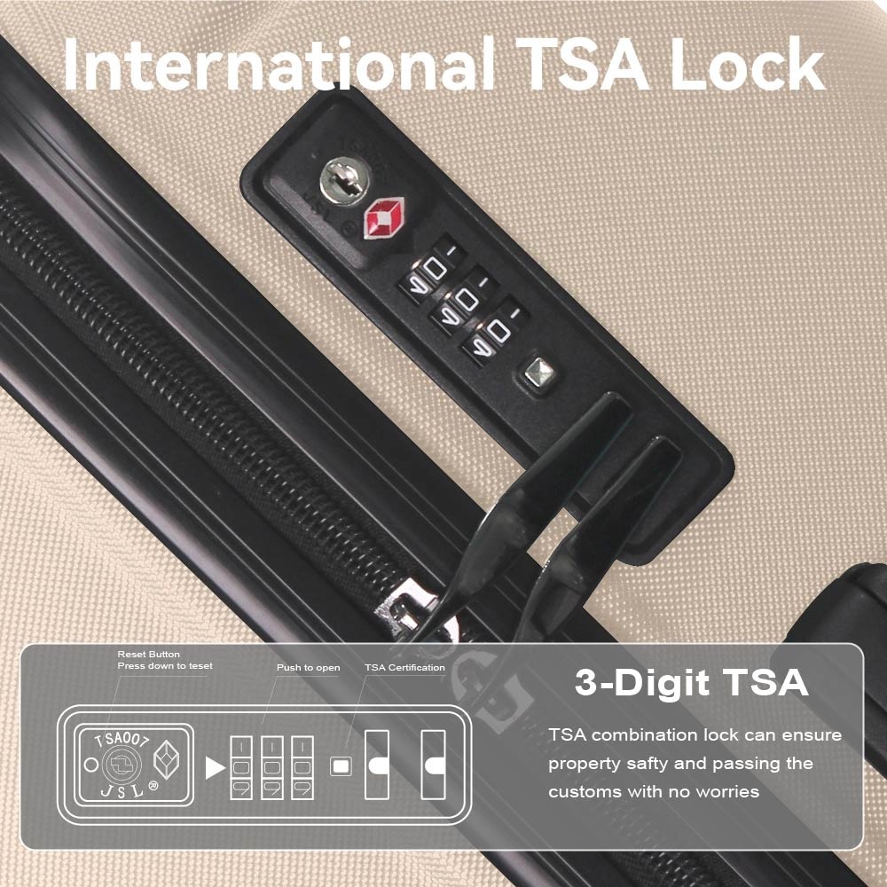 Luggage Sets ABS Hardshell 3pcs Luggage, Lightweight Durable Suitcase Sets Spinner Wheels Suitcase With TSA Lock 20''24''28'' Available(Beige)_voghion.com